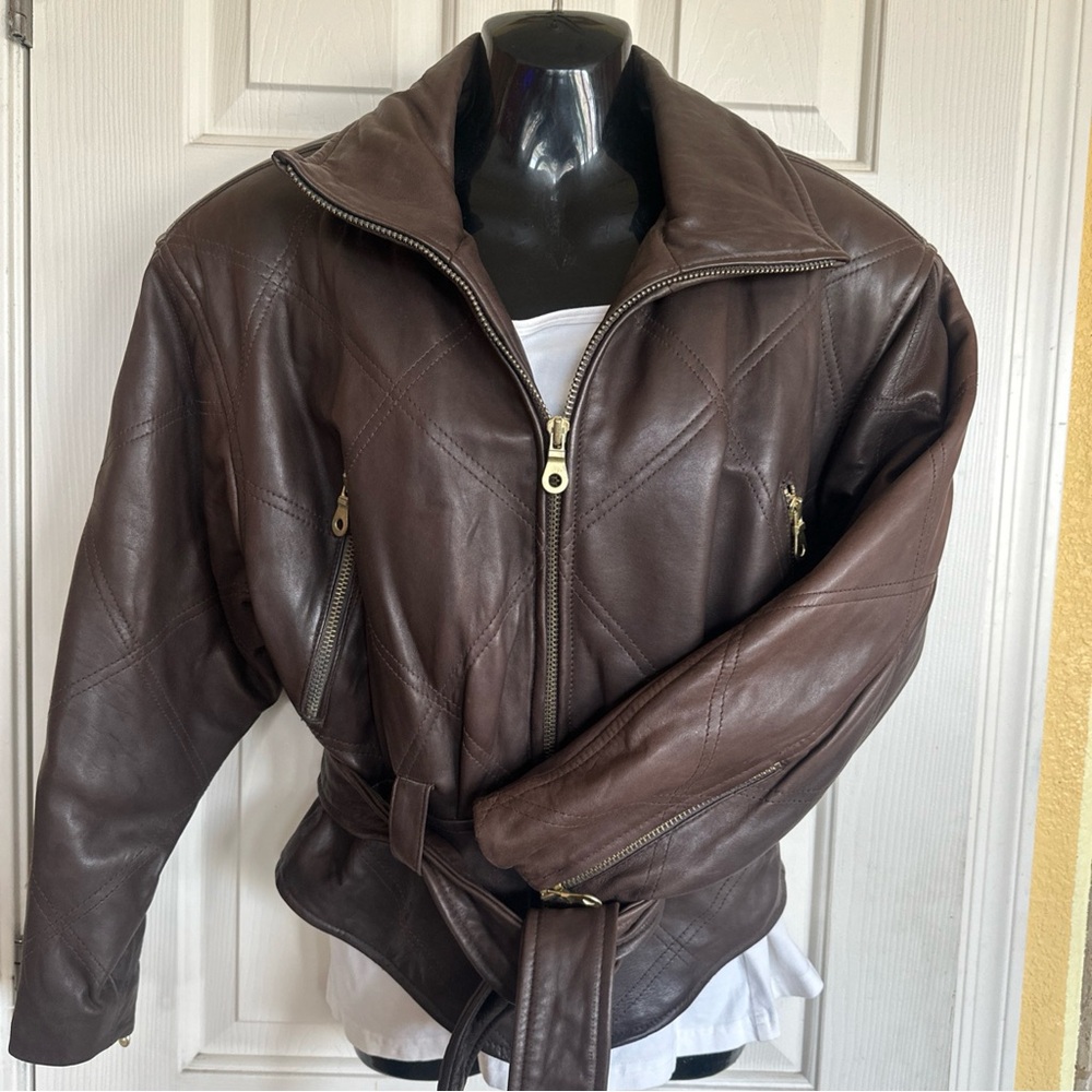 Andrew Marc Brown Lamb skin Leather Women’s XS Motorcycle Jacket. EUC